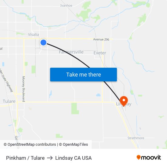 Pinkham / Tulare to Lindsay CA USA map