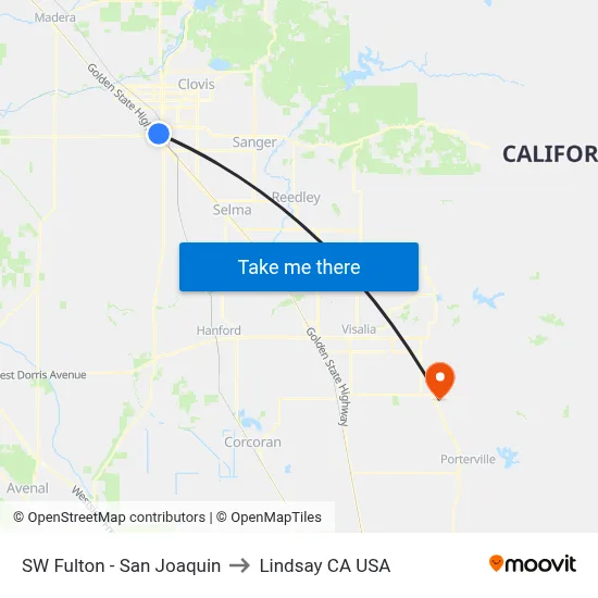 SW Fulton - San Joaquin to Lindsay CA USA map