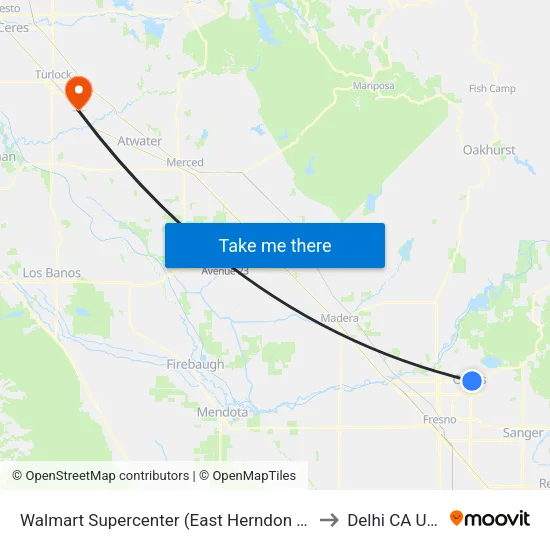 Herndon Ave & Marion Ave Wb - Walmart Supercenter to Delhi CA USA map