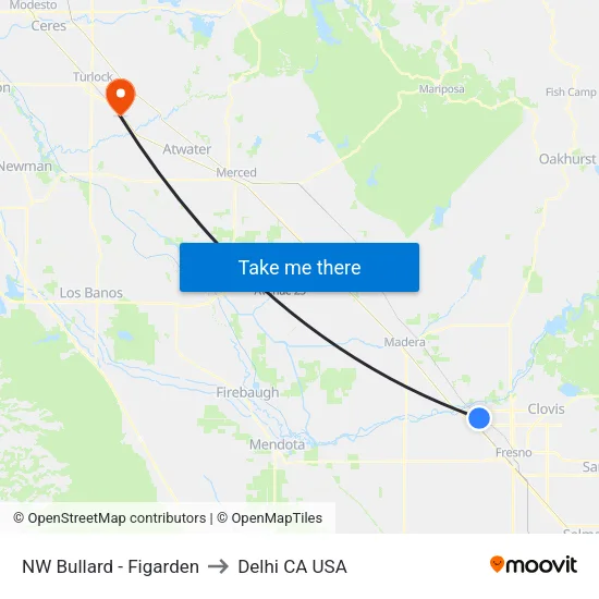 NW Bullard - Figarden to Delhi CA USA map