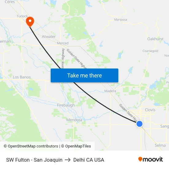 SW Fulton - San Joaquin to Delhi CA USA map