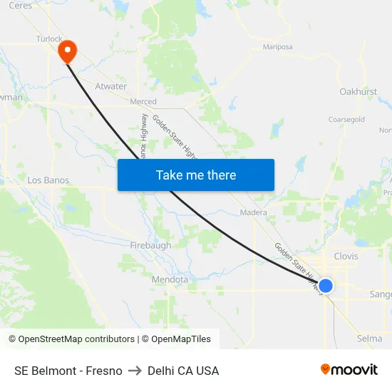SE Belmont - Fresno to Delhi CA USA map