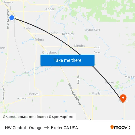 NW Central - Orange to Exeter CA USA map