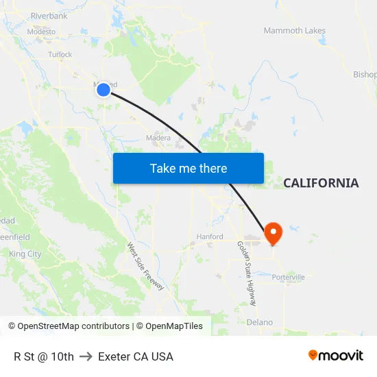 R St @ 10th to Exeter CA USA map
