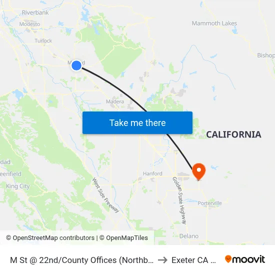 M St @ 22nd/County Offices (Northbound) to Exeter CA USA map