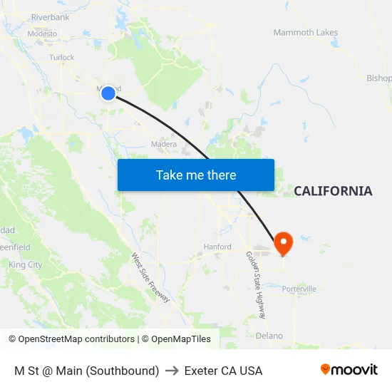 M St @ Main (Southbound) to Exeter CA USA map