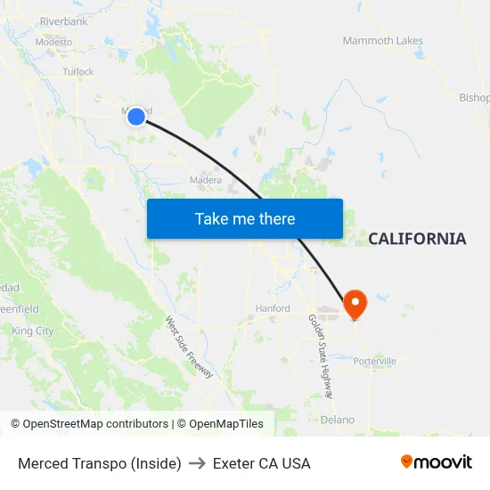 Merced Transpo (Inside) to Exeter CA USA map