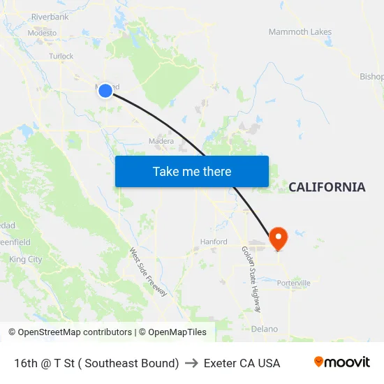 16th @ T St ( Southeast Bound) to Exeter CA USA map