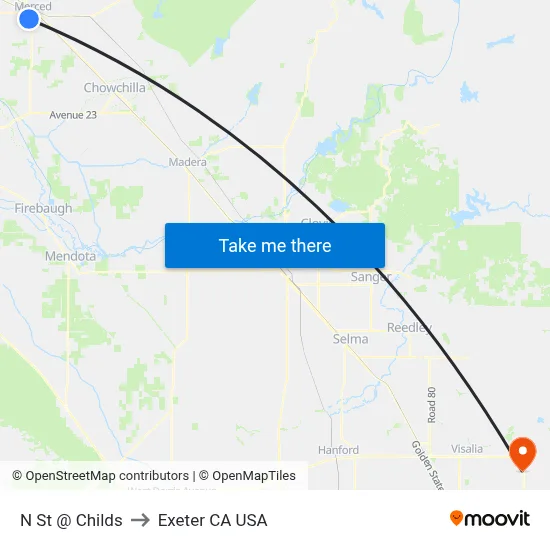 N St @ Childs to Exeter CA USA map