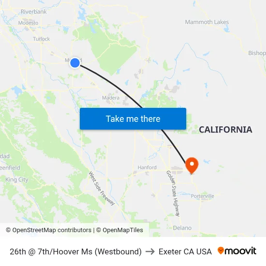 26th @ 7th/Hoover Ms (Westbound) to Exeter CA USA map