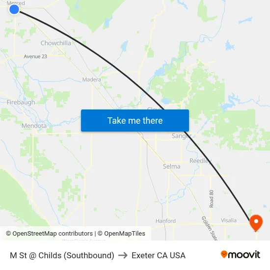 M St @ Childs (Southbound) to Exeter CA USA map