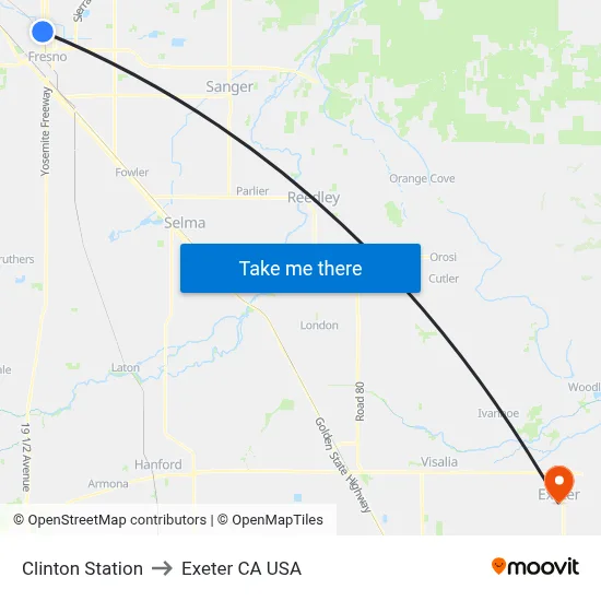 Clinton Station to Exeter CA USA map