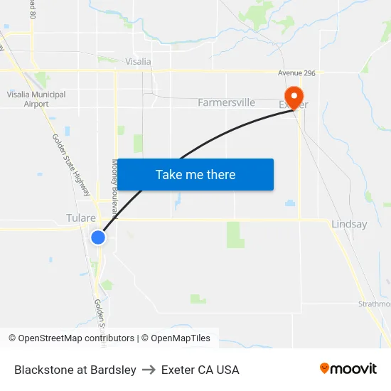 Blackstone at Bardsley to Exeter CA USA map