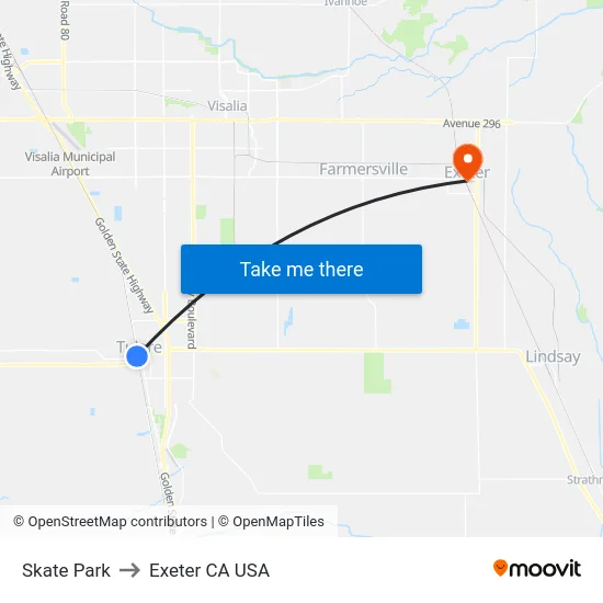 Skate Park to Exeter CA USA map