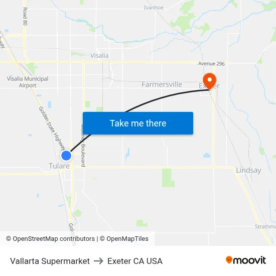 Vallarta Supermarket to Exeter CA USA map