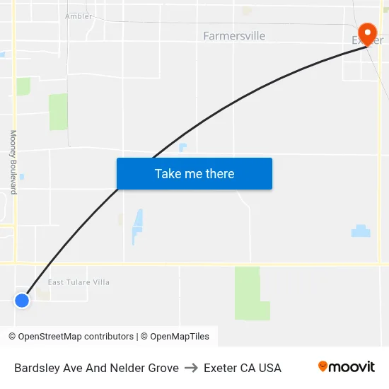 Bardsley Ave And Nelder Grove to Exeter CA USA map