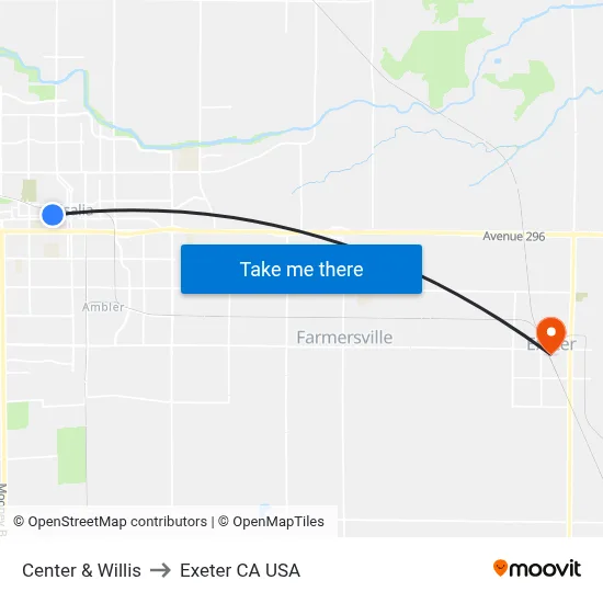 Center & Willis to Exeter CA USA map