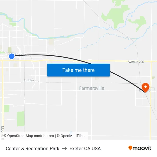 Center & Recreation Park to Exeter CA USA map