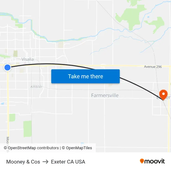 Mooney & Cos to Exeter CA USA map