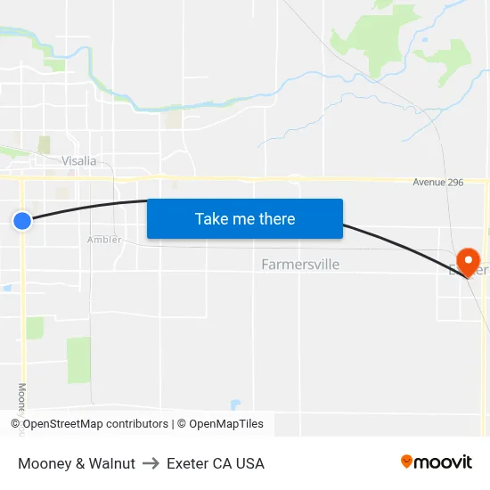 Mooney & Walnut to Exeter CA USA map