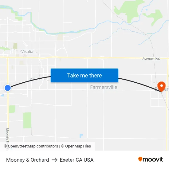 Mooney & Orchard to Exeter CA USA map