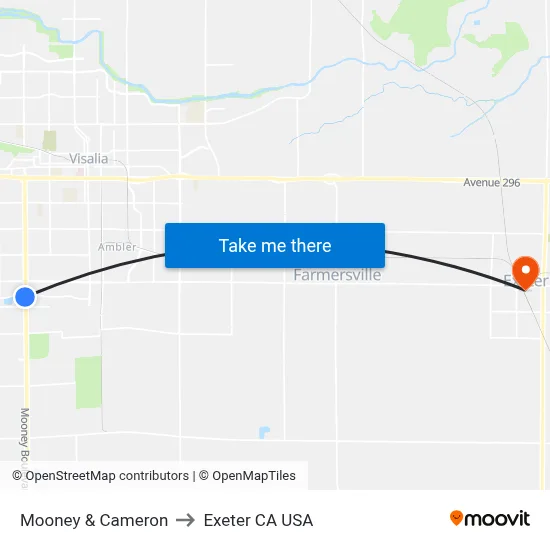 Mooney & Cameron to Exeter CA USA map