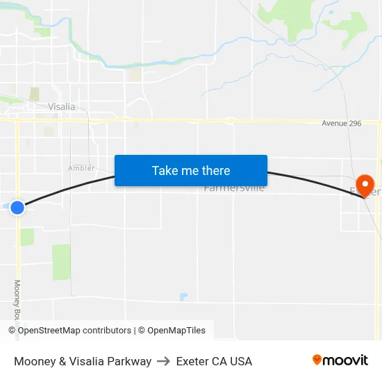 Mooney & Visalia Parkway to Exeter CA USA map