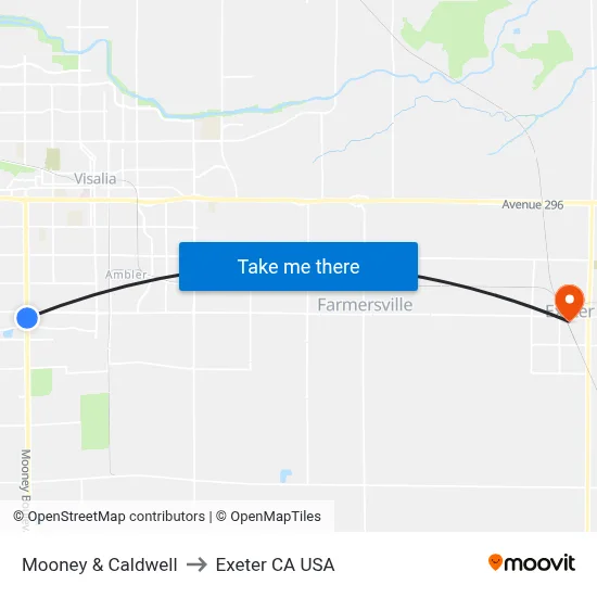 Mooney & Caldwell to Exeter CA USA map