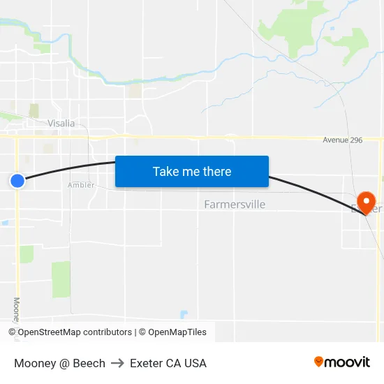 Mooney @ Beech to Exeter CA USA map