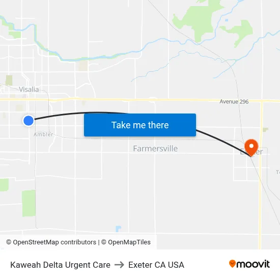 Kaweah Delta Urgent Care to Exeter CA USA map