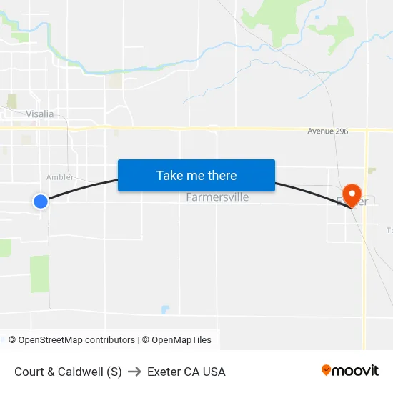 Court & Caldwell (S) to Exeter CA USA map