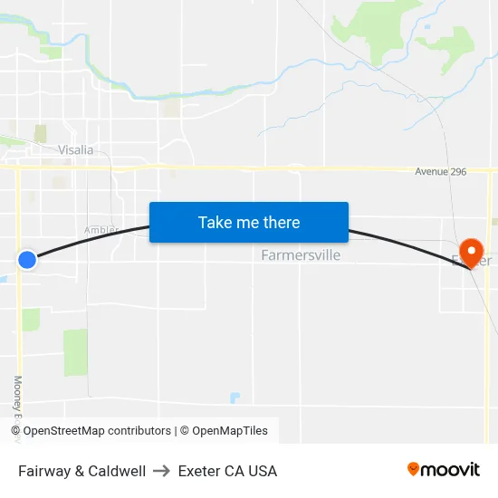 Fairway & Caldwell to Exeter CA USA map