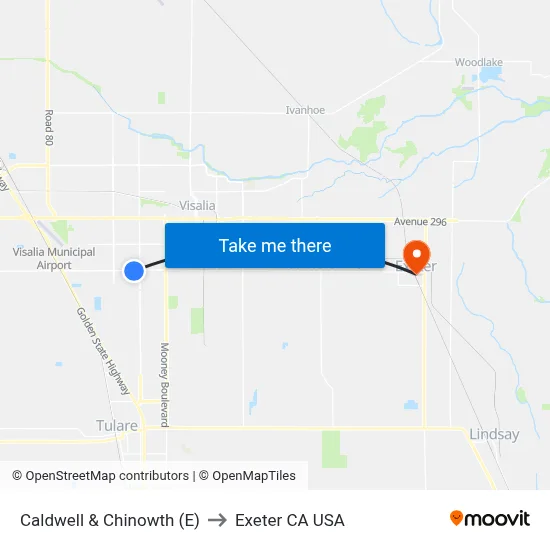Caldwell & Chinowth (E) to Exeter CA USA map
