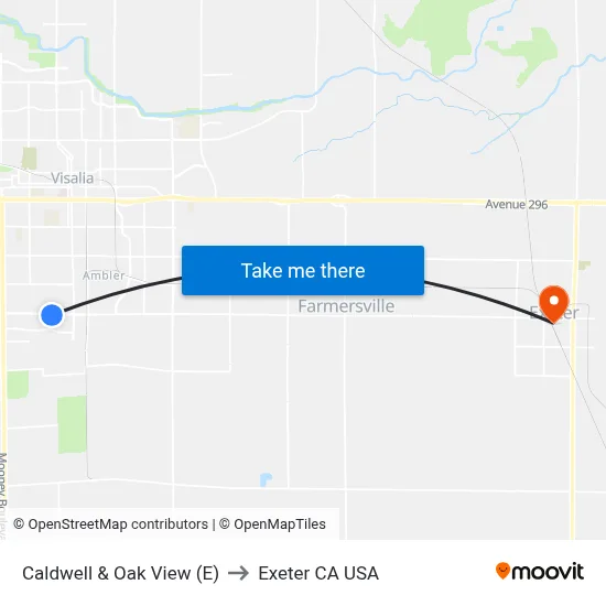 Caldwell & Oak View (E) to Exeter CA USA map