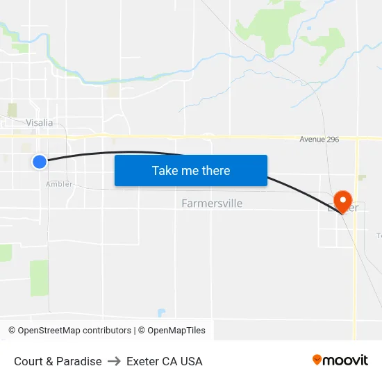 Court & Paradise to Exeter CA USA map