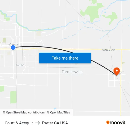 Court & Acequia to Exeter CA USA map