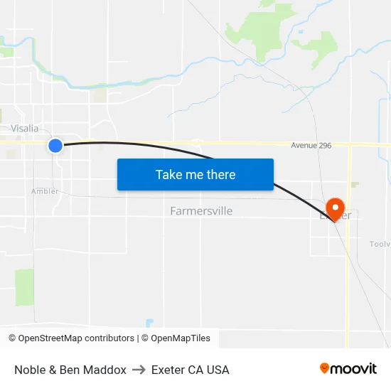 Noble & Ben Maddox to Exeter CA USA map