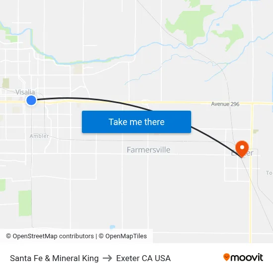 Santa Fe & Mineral King to Exeter CA USA map