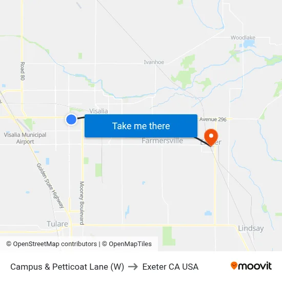 Campus & Petticoat Lane (W) to Exeter CA USA map