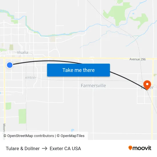 Tulare & Dollner to Exeter CA USA map