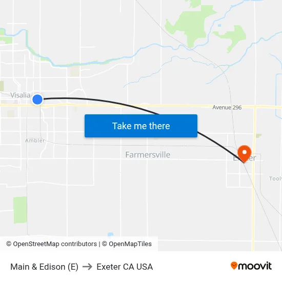 Main & Edison (E) to Exeter CA USA map