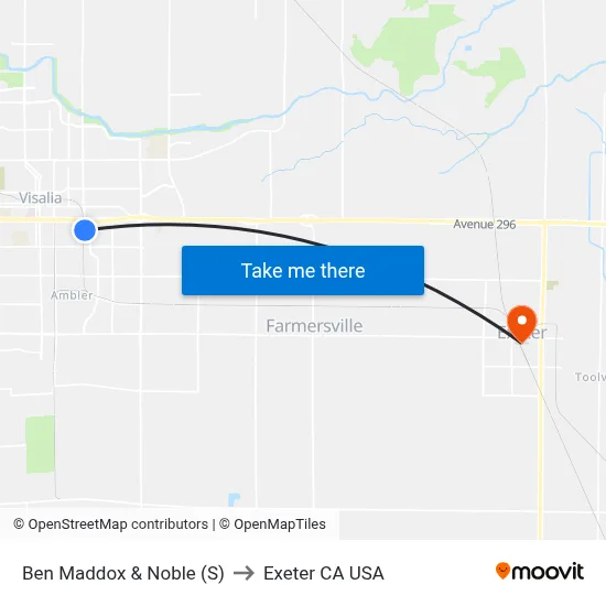 Ben Maddox & Noble (S) to Exeter CA USA map