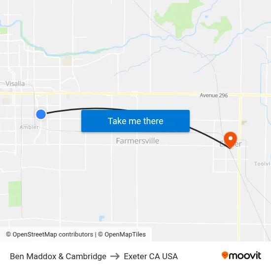 Ben Maddox & Cambridge to Exeter CA USA map