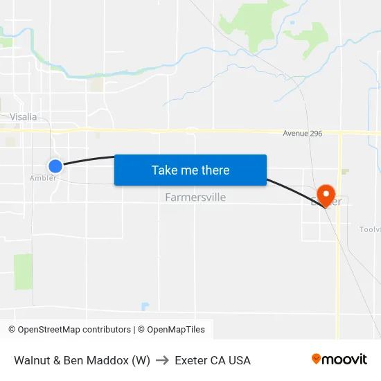 Walnut & Ben Maddox (W) to Exeter CA USA map