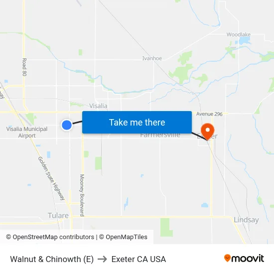 Walnut & Chinowth (E) to Exeter CA USA map