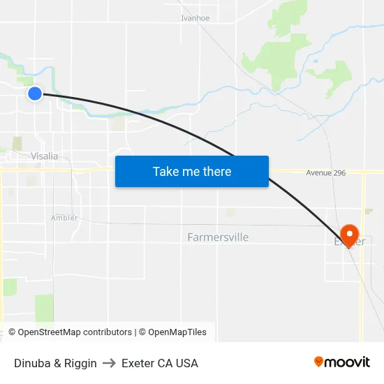 Dinuba & Riggin to Exeter CA USA map