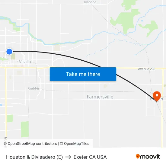 Houston & Divisadero (E) to Exeter CA USA map