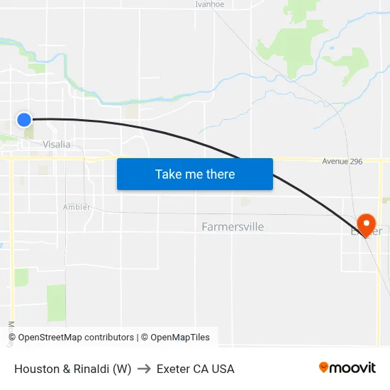 Houston & Rinaldi (W) to Exeter CA USA map