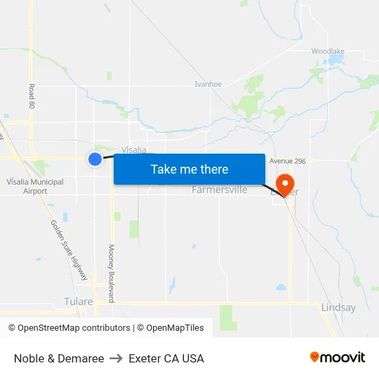 Noble & Demaree to Exeter CA USA map