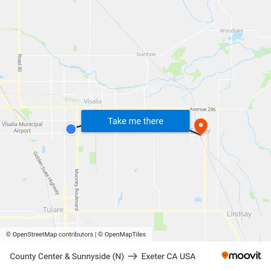 County Center & Sunnyside (N) to Exeter CA USA map